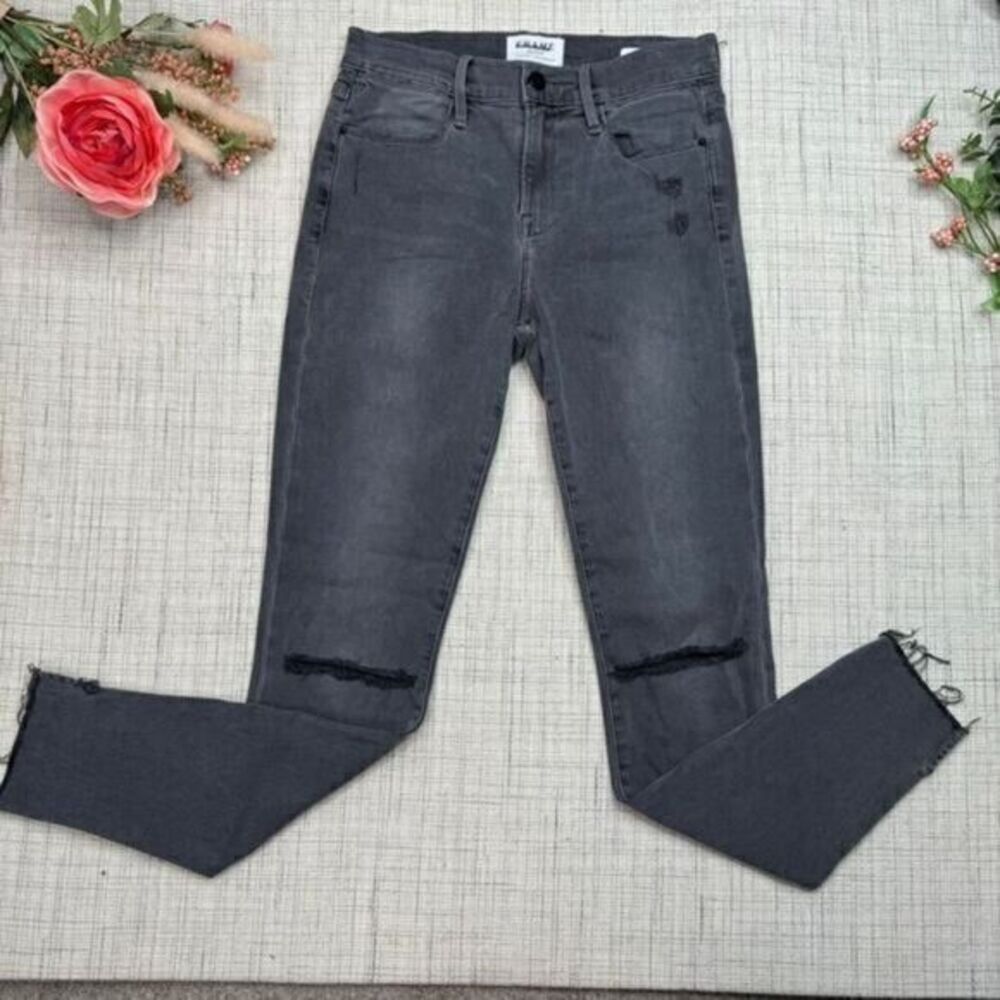 FRAME Denim Le High Skinny Black Jeans 26 Distressed Raw Hem High-Rise Women